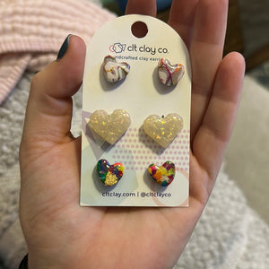 3 Pair Rainbow + Opal Heart Stud packs