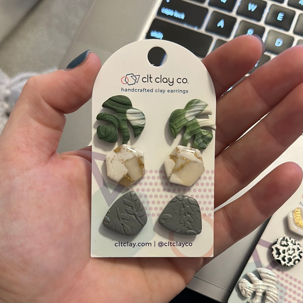 Monstera 3 Pair Stud pack (4 Styles)