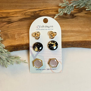 Marble Glam Trio Studs