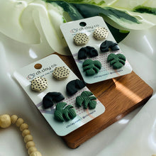 Load image into Gallery viewer, Monstera + Neutral + Black Squiggle Arches Stud pack - 2 styles
