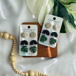 Monstera + Neutral + Black Squiggle Arches Stud pack - 2 styles