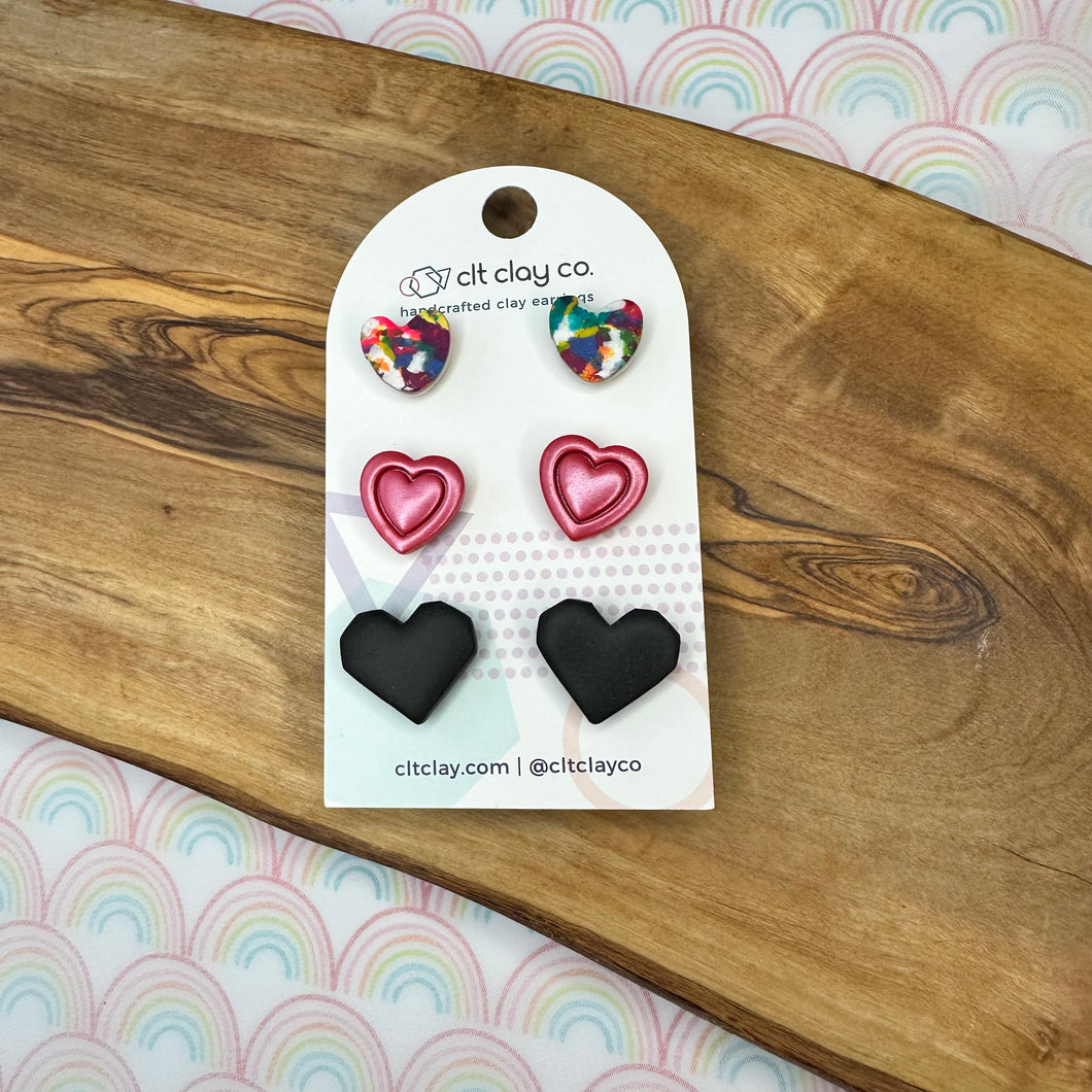 3 Pair Heart Stud packs