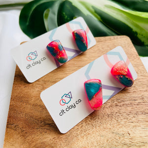 Vivid Color Marble Small Shield Studs