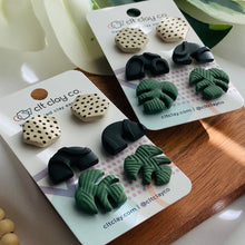 Load image into Gallery viewer, Monstera + Neutral + Black Squiggle Arches Stud pack - 2 styles
