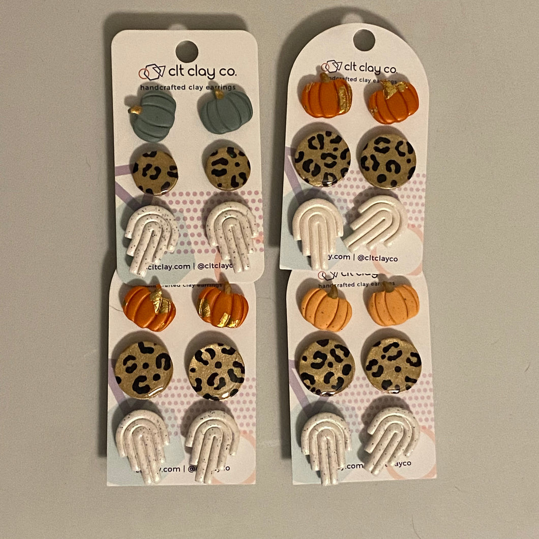 Pumpkins, leopard and white shimmer rainbow stud pack
